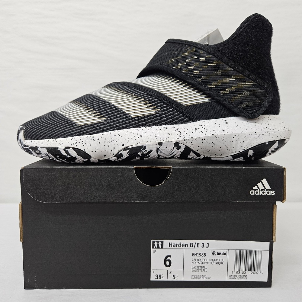 Adidas Harden B/E‎ 3 J Basketball Shoes EH1986 Black White Gold Kids Size 6